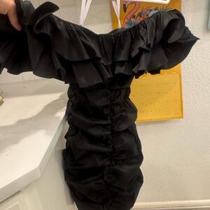 Lovers + Friends Black Satin Dress